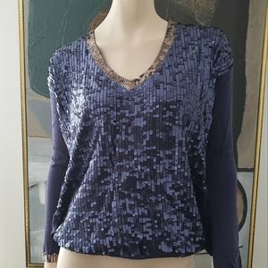 Twin-Set | Long-sleeve Sequin and Knit Sweater with Pockets